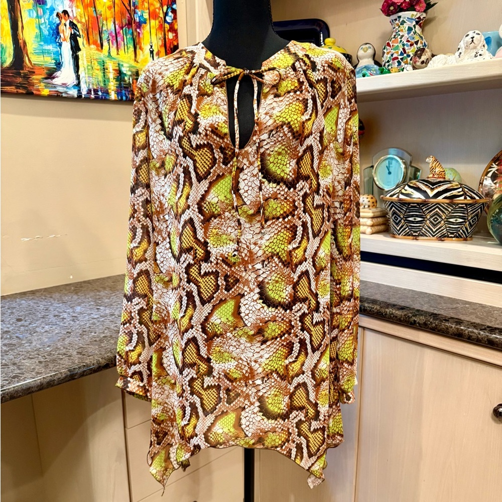 Christin Michaels Snake Print Sheer Tunic Top